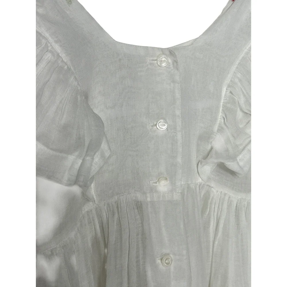 VTG Girls White Embroidered Floral Ruffle Flutter Sleeve Button Back Dress‎ 9mo